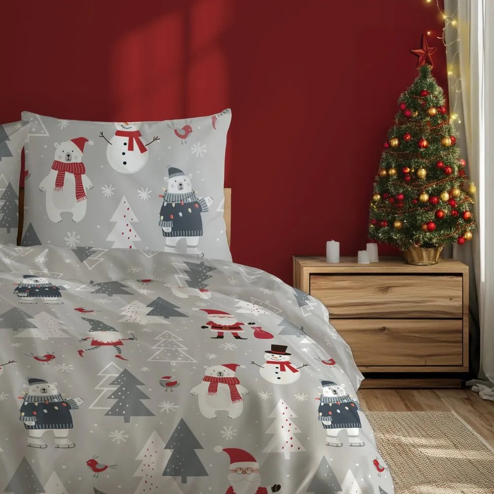 Vianočné bavlnené posteľné obliečky – motív Priatelia zo severného pólu - 100% bavlna - 70 x 90 cm + 140 x 200 cm