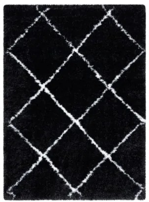 Koberec FLUFFY 2373 shaggy kratka, trellis - antracit / biely