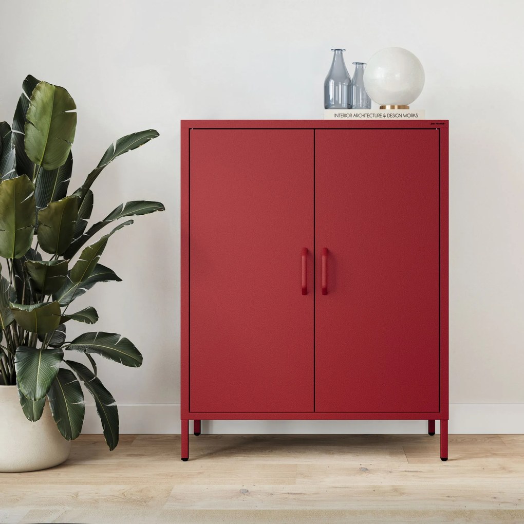 Skrinka do obývačky s policami VITO, 800 x 1015 x 400 mm, Modern: červená farba