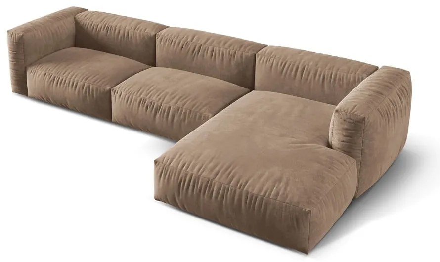 Svetlohnedá zamatová modulárna rohová pohovka (pravý roh/s leňoškou) Martina – Micadoni