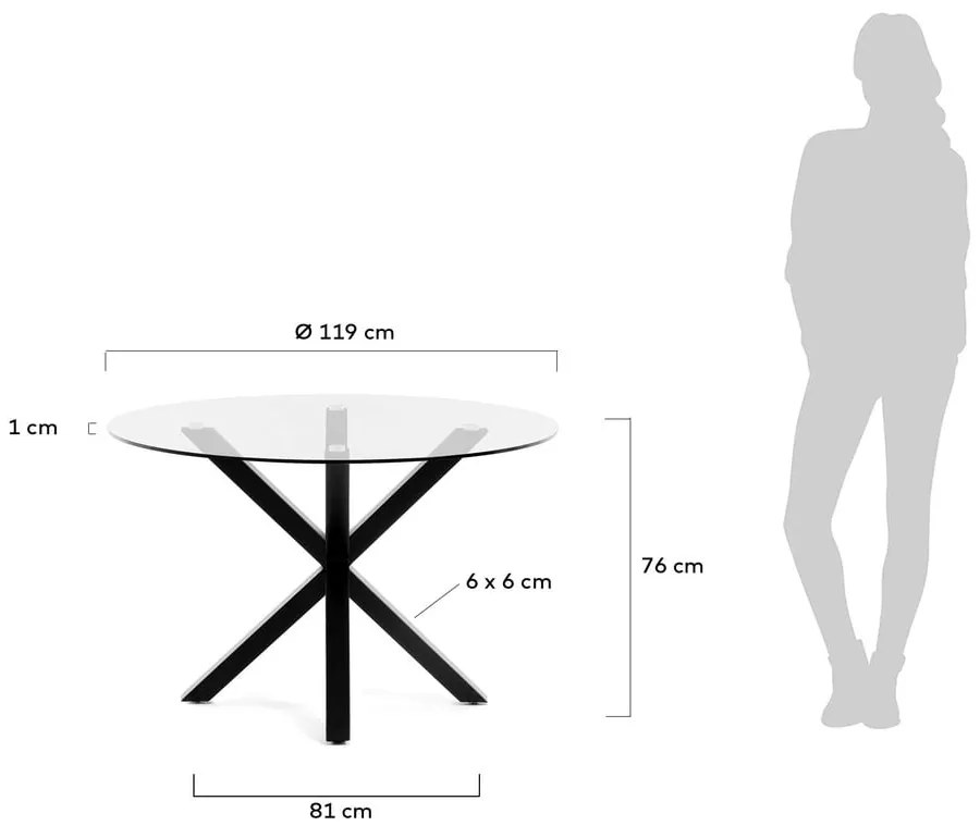 Guľatý jedálenský stôl so sklenenou doskou Kave Home, ø 119 cm