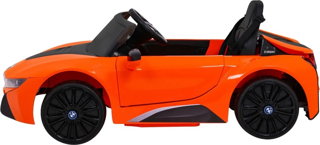 Ramiz BMW I8 Lift Battery Car Oranžová + diaľkové ovládanie + pomalý štart + 3-Pkt pásy + MP3 USB + LED