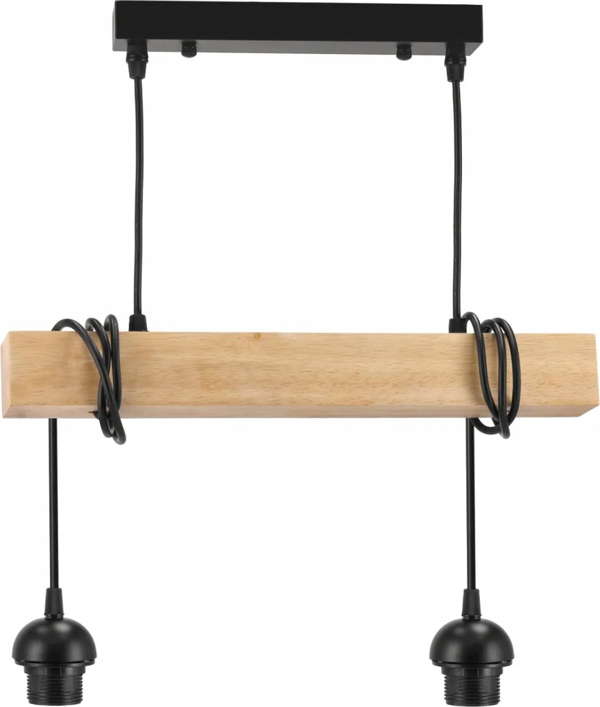 BERGE LED závesné stropné svietidlo, drevený trám, 2xE27, brilantný drevený luster