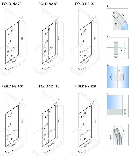 Rea Fold N2 sprchový kút so skladacími dverami 120(dvere) x 100(dvere), 6mm číre sklo, chrómový profil, KPL-07459