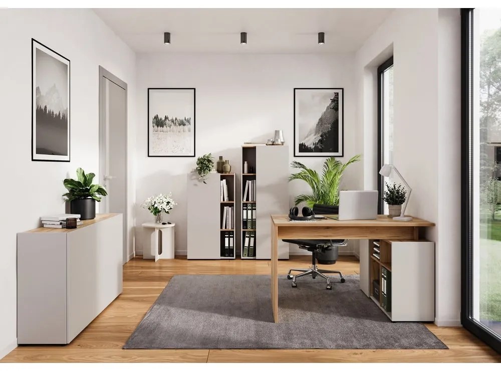 Krémovobiela knižnica v dekore duba 61x110x34 cm Adrano – Germania