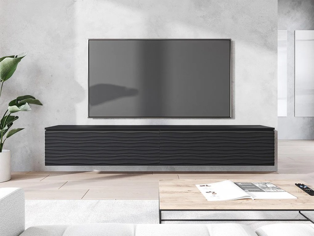 TV stolík/skrinka Dlone 180 MDF, Farby: čierny grafit / dub wotan, Osvetlenie: bez osvetlenia