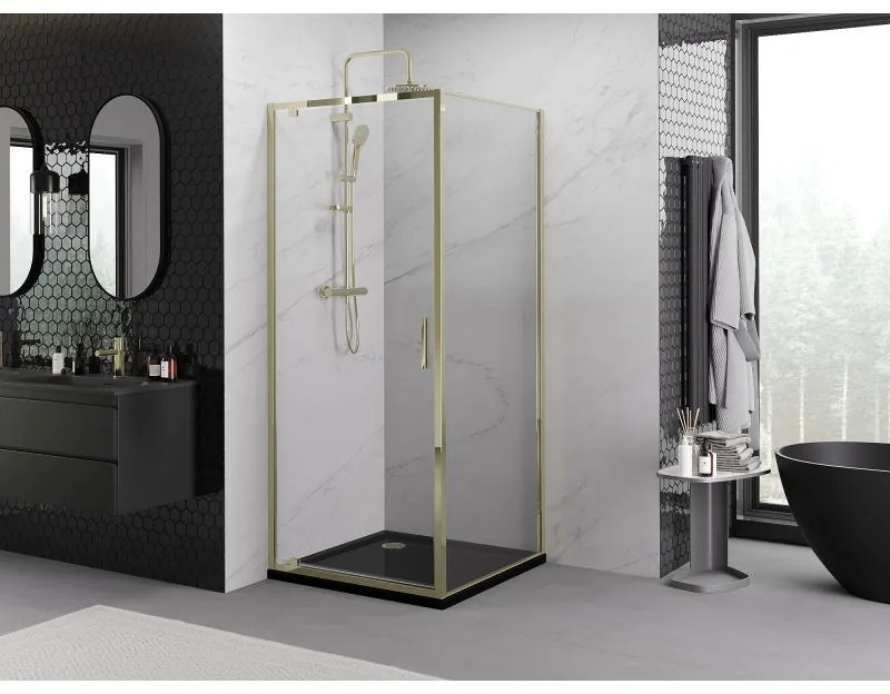 Mexen Exo, výklopný sprchový kút 85 x 85 cm, číre sklo, zlatá, 8181-085-085-50-00