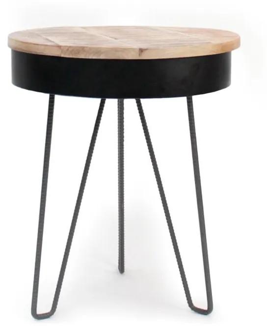 Čierny príručný stolík s drevenou doskou LABEL51 Saria