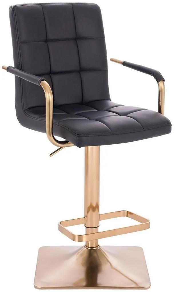 LuxuryForm Barová stolička VERONA GOLD na zlatej hranatej základni - čierna