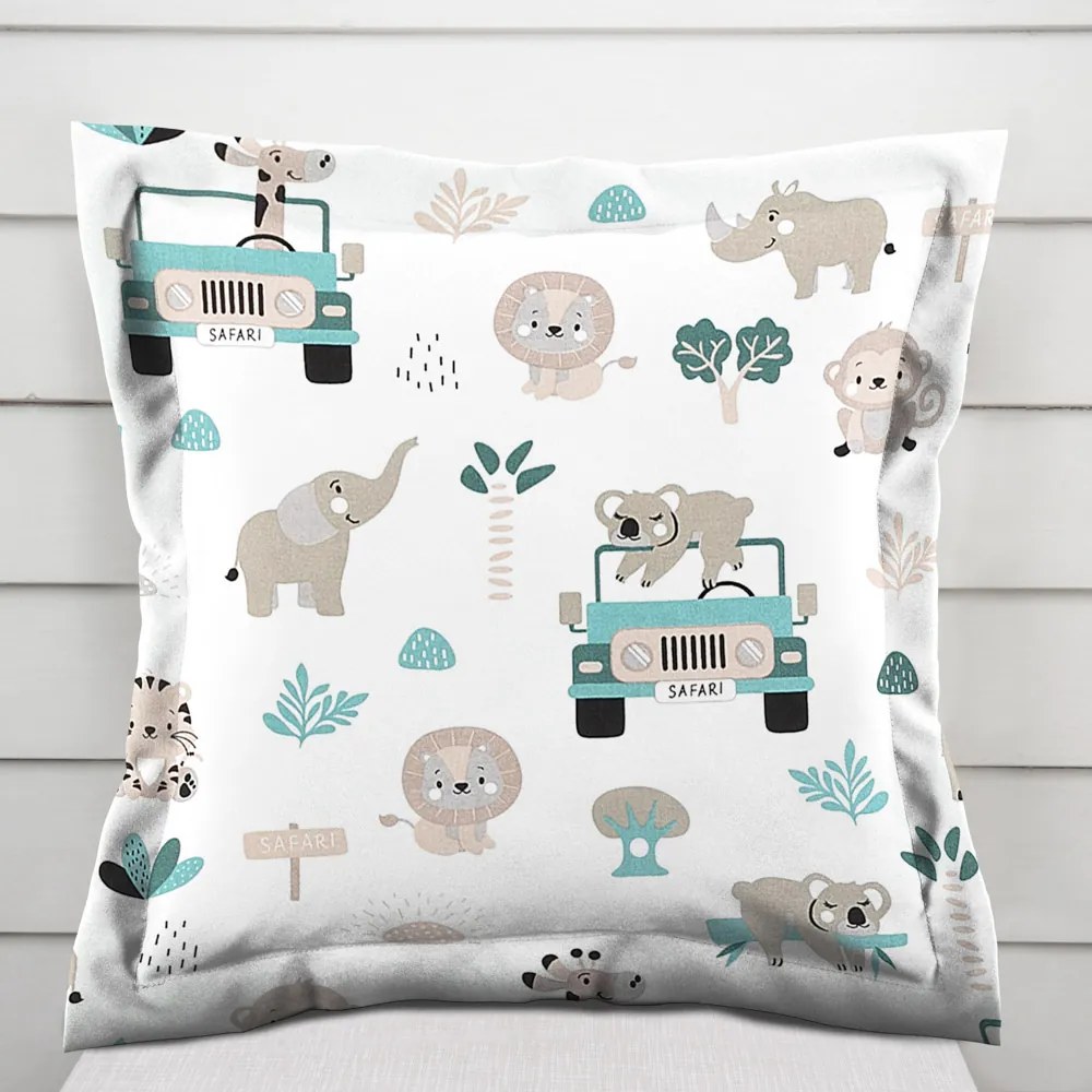 Biante Detská bavlnená obliečka na vankúš s lemom Sandra SA-477 Sivobéžové zvieratká v Safari 30 x 50 cm