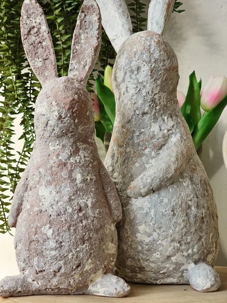 Béžová antik dekorácia socha králik - 15*12*31 cm