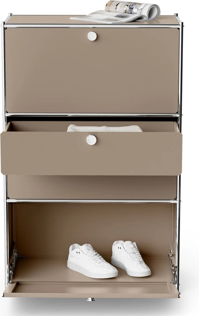 Kovová komoda »CN3« s 2 výklopnými priečinkami a 2 zásuvkami, hnedosivá