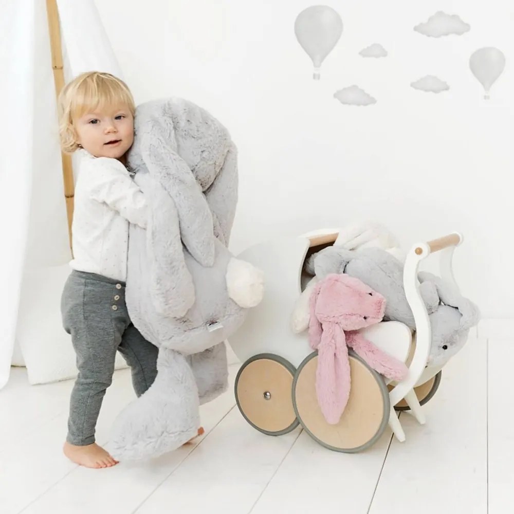 Drevený kočík pre bábiky a nácvik chôdze biela