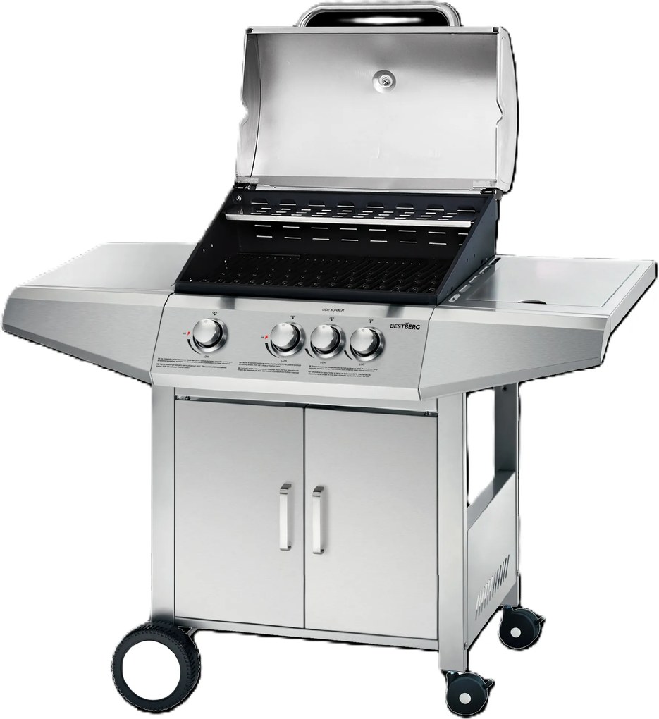 Plynový gril BestBerg BBBQ-23ST / 4 horáky / 12,6 kW / strieborná