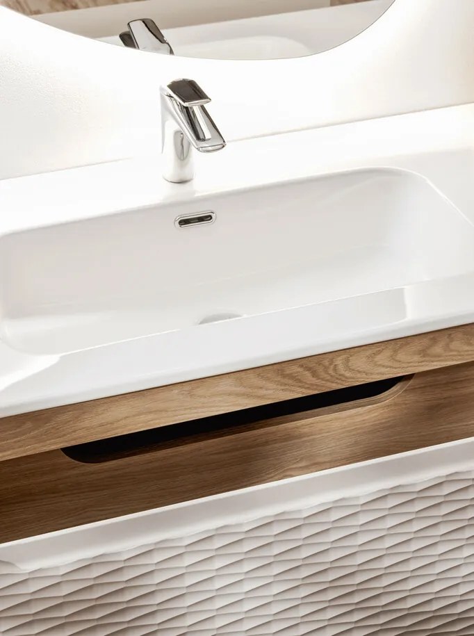 Závesná skrinka Ocean so zápustným umývadlom 70 cm béžová/dub olejovaný