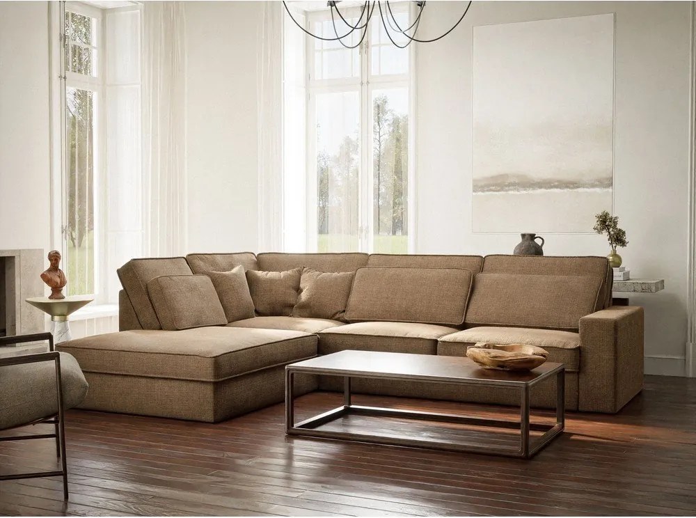 Svetlohnedá ženilková rohová pohovka (ľavý roh/do L) Kirou – Maison de Rêve