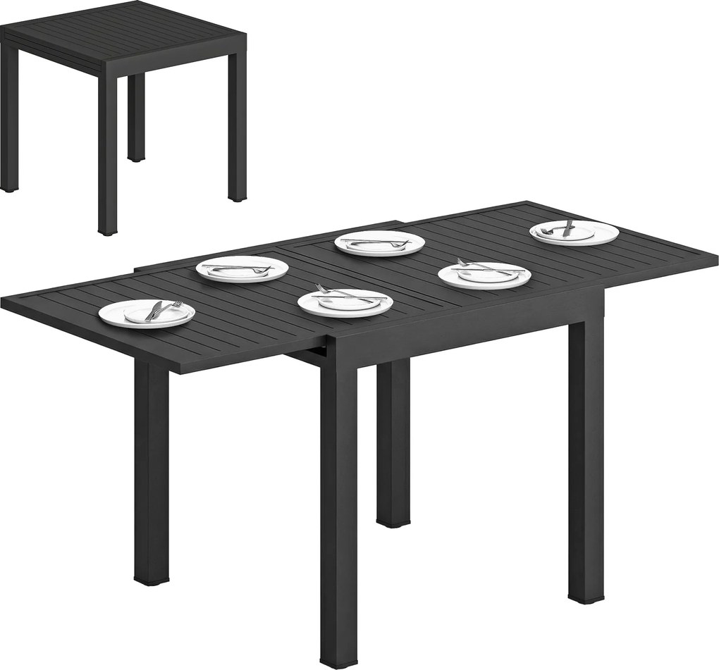 Outsunny rozkladací jedálenský stôl 80–160 × 80 cm — čierny, práškovo lakovaný hliník | Aosom
