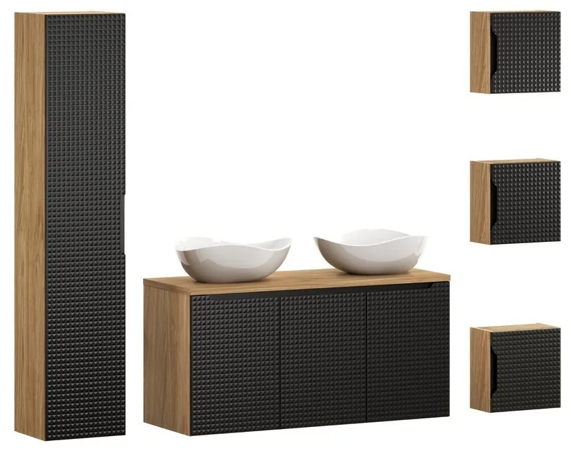 Kúpeľňová zostava Luxor Black Cloud so skrinkami a umývadlami 120 cm čierna/dub olejovaný