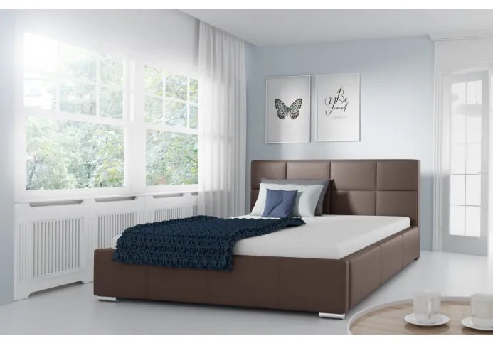 Jednoduchá posteľ Marion 180x200, hnedá eko koža