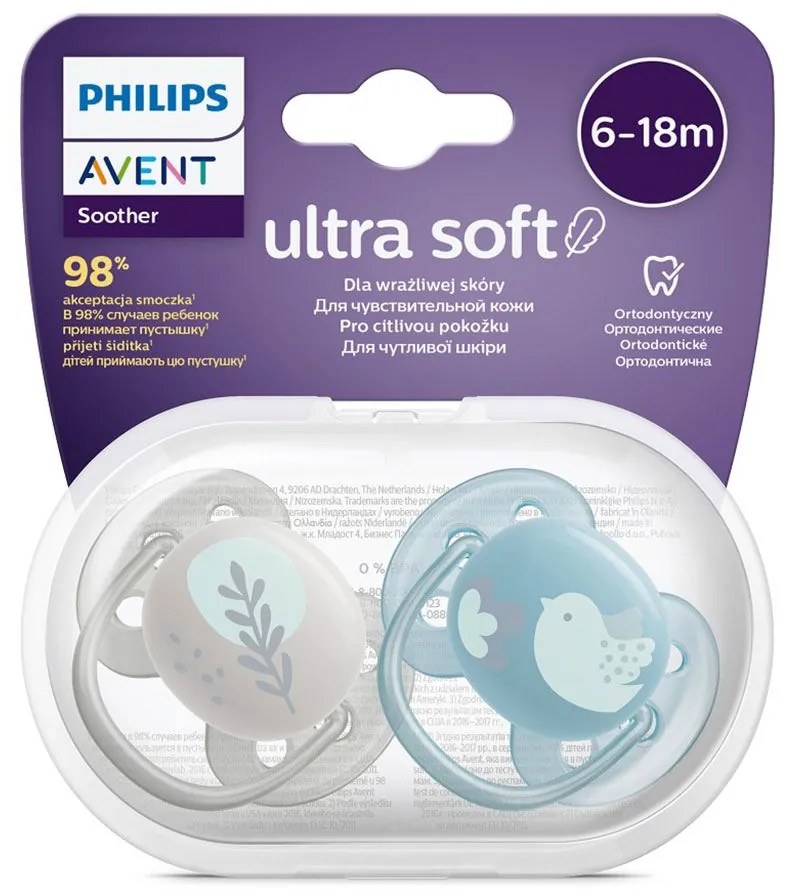 Dojčenský cumlík Ultrasoft Premium Avent zvieratá 6-18 miesacov 2 ks chlapec, vel. 6-18 m