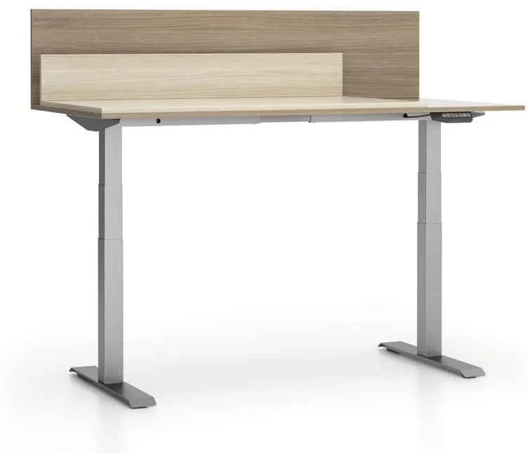 PLAN Kancelársky stôl SINGLE LAYERS, posuvná vrchná doska, s prepážkami, nastaviteľné nohy, dub prírodný / dub morený