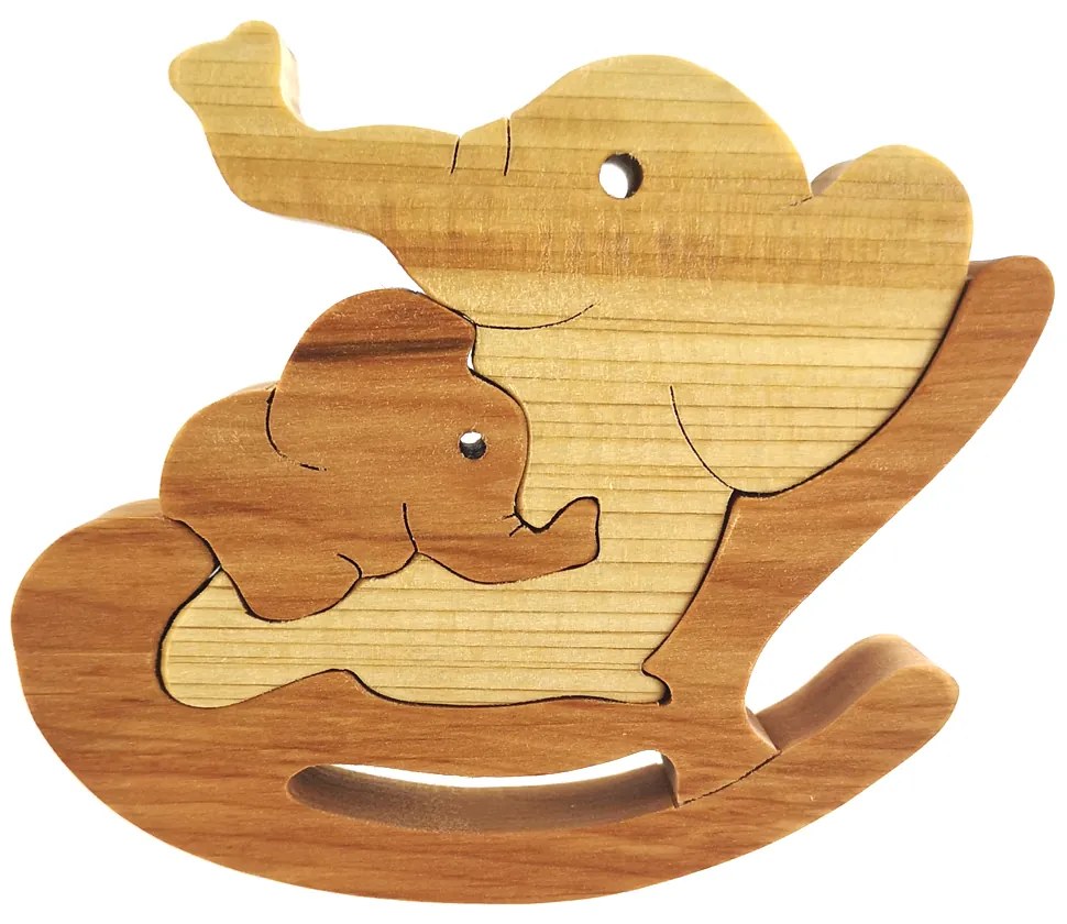 AMADEA Drevené puzzle hojdací slon, masívne drevo dvoch druhov drevín, 14x12,5x3 cm