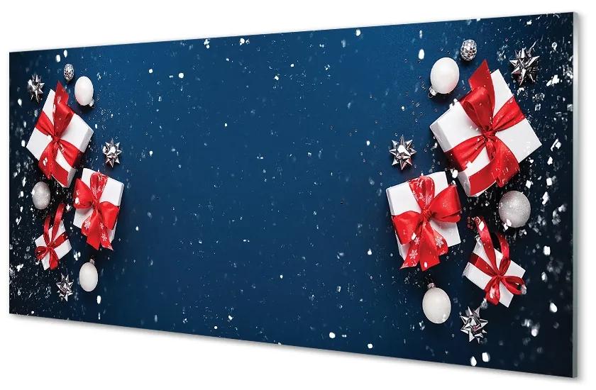 Sklenený obraz Darčeky čačky sneh 100x50 cm