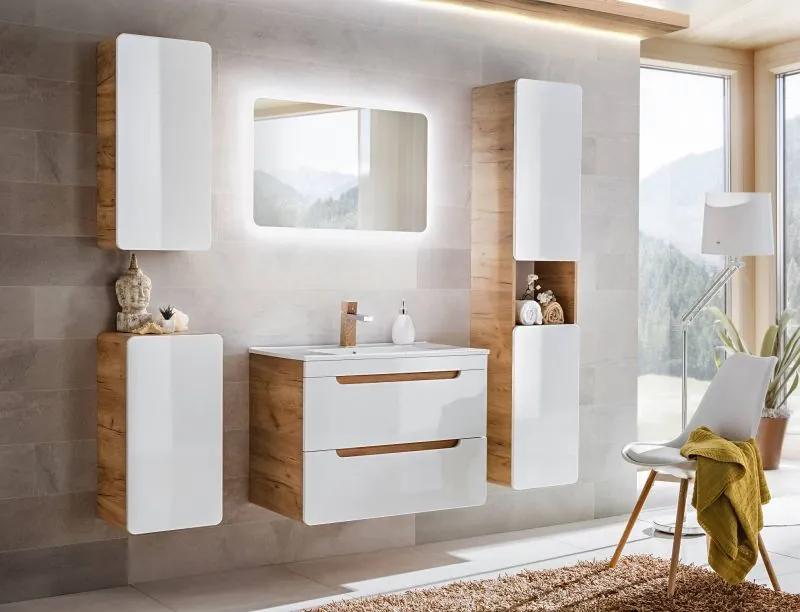 Kúpeľňová skrinka CMD ARUBA WHITE 820 dub wotan/biely lesk