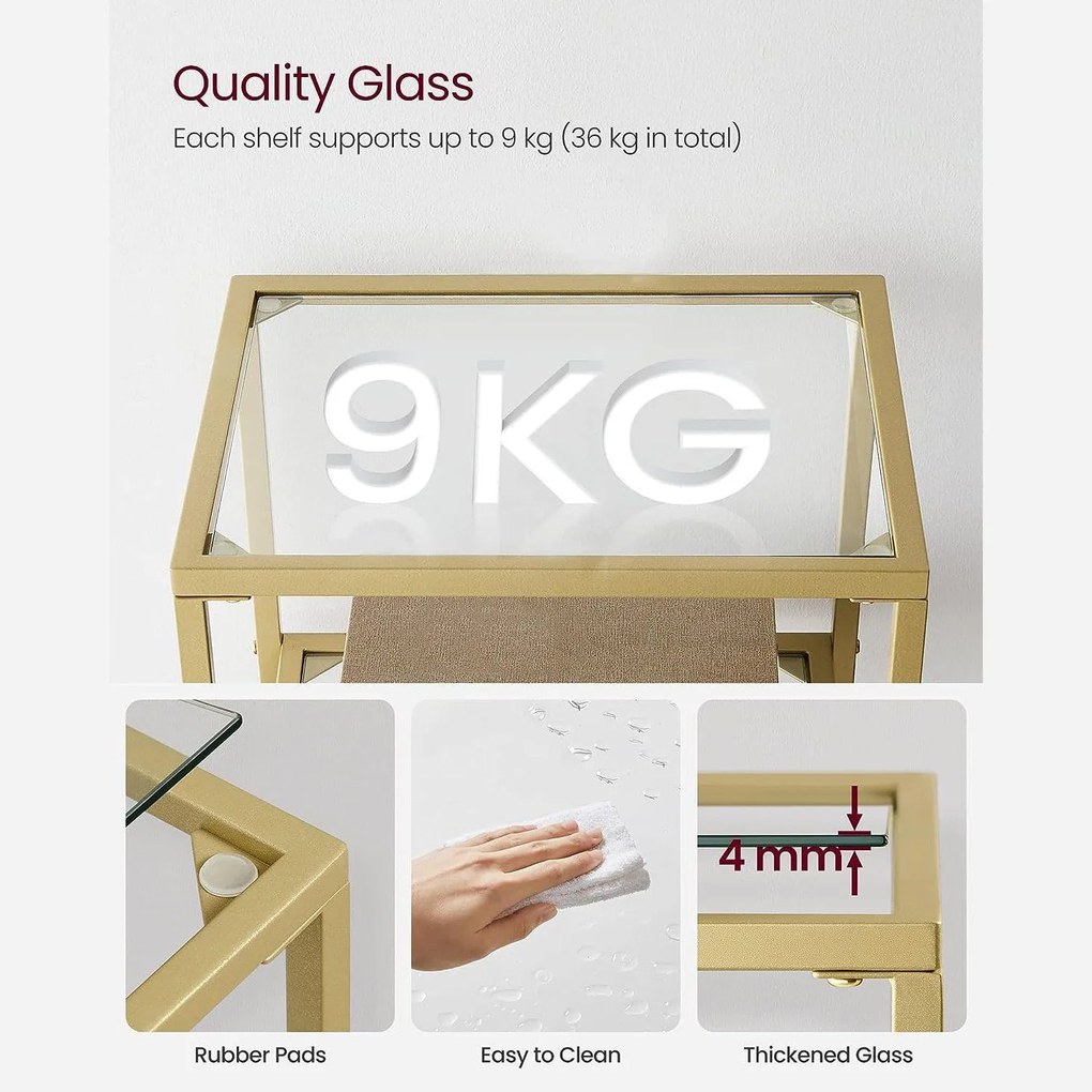 Sklenený regál, 4-úrovňový, zlatý