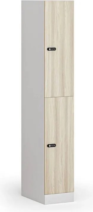 Šatníková skrinka S1 s úložnými boxmi, 2 boxy, 1850 x 300 x 500 mm, demont, mechanický kódový zámok, laminované dvere, dub prírodný