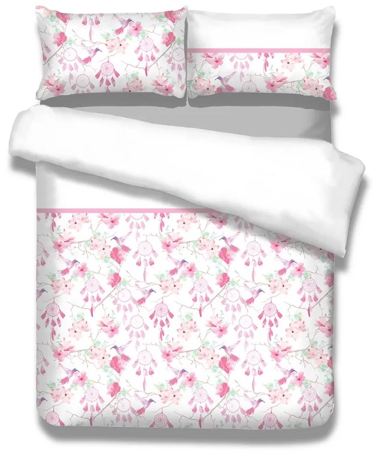 Flanelová posteľná bielizeň AmeliaHome Dream Catcher bielo-ružová, velikost 200x200+80x80*2
