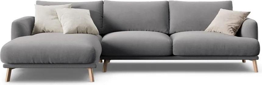 Sivá zamatová rohová pohovka (ľavý roh/s leňoškou) Naomi – Micadoni