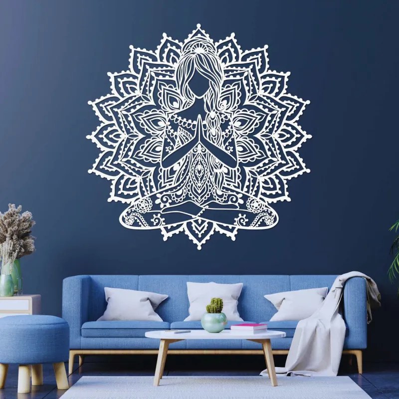 Drevená mandala joga žena – moderný 3D obraz na stenu do obývačk | SENTOP HDF0511