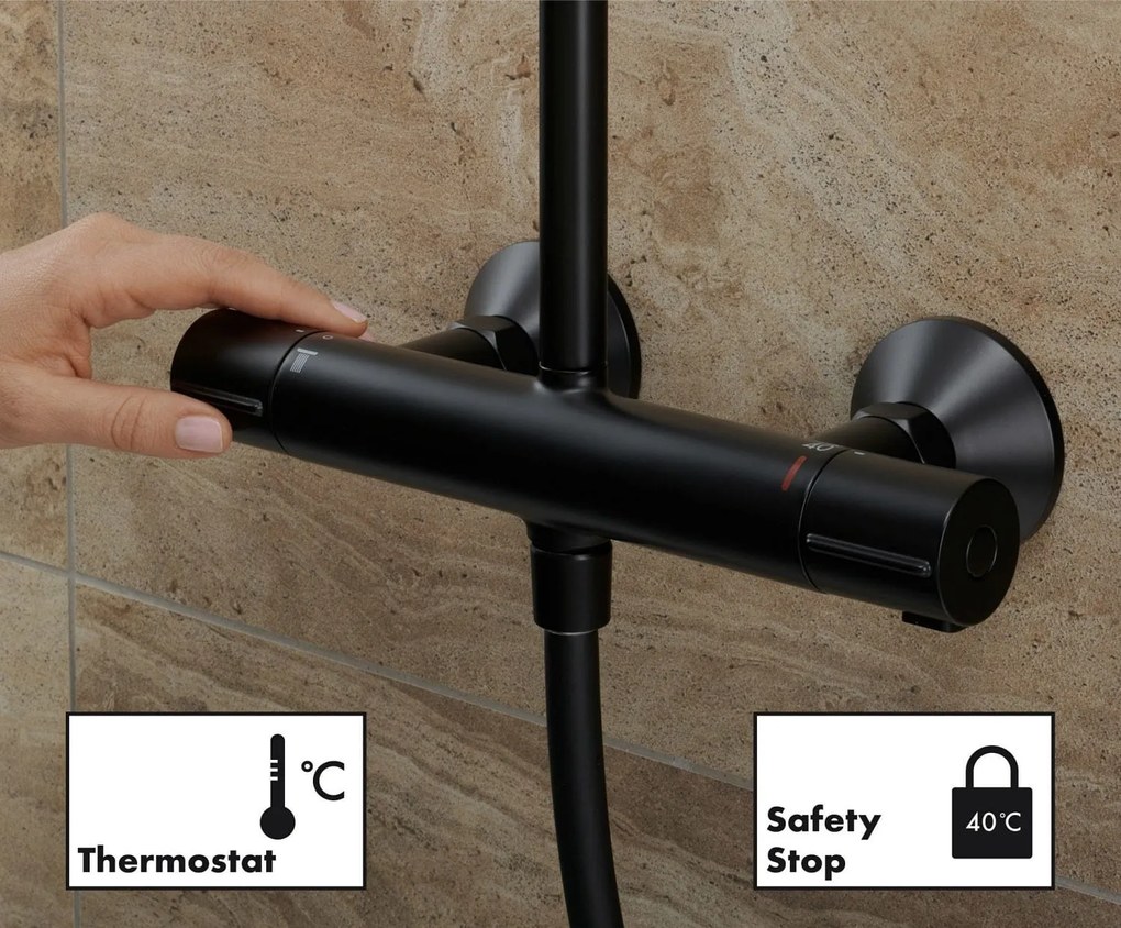 Hansgrohe Vernis Blend, Showerpipe 240 1jet EcoSmart 9 l, s termostatom, čierna matná, HAN-26428670