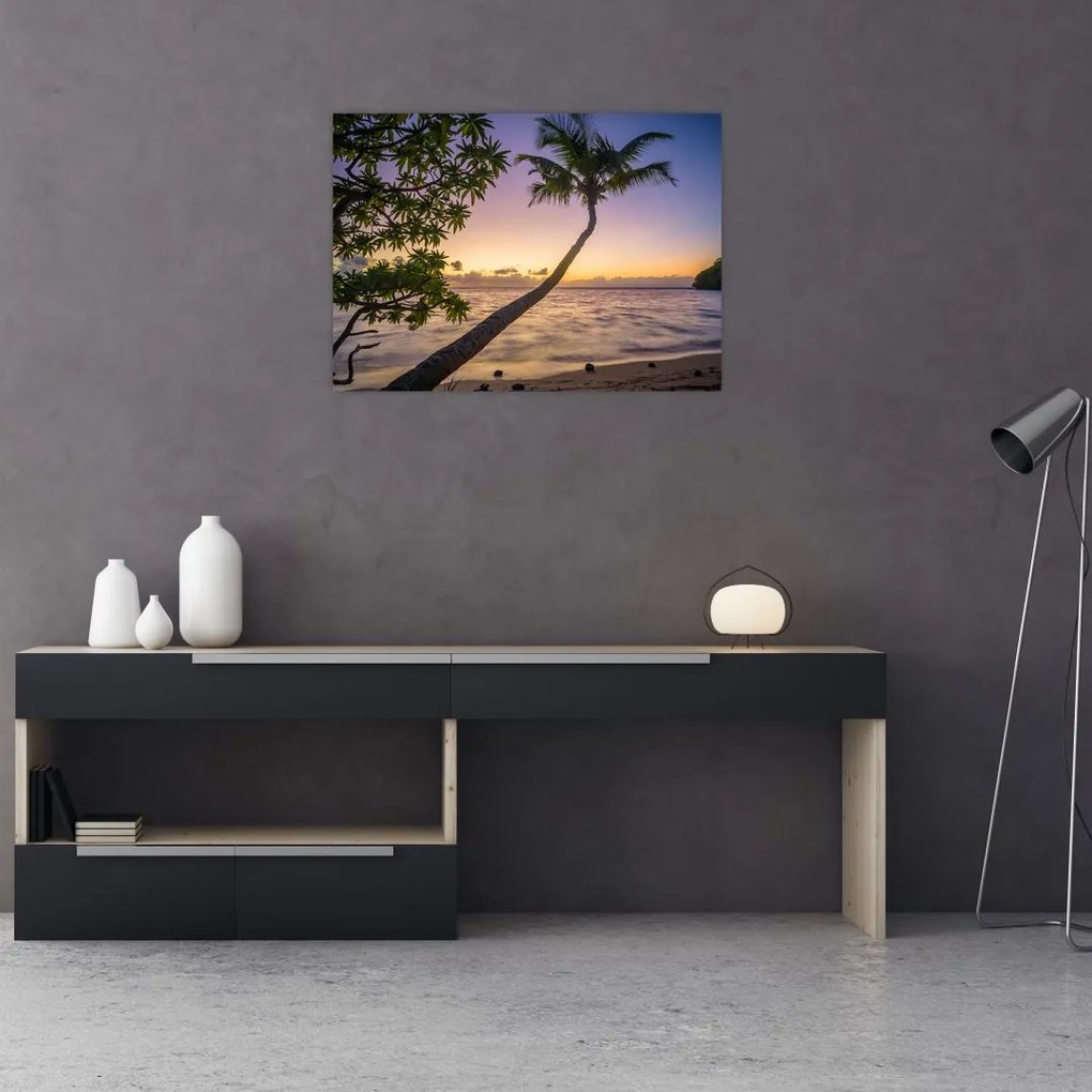 Sklenený obraz palmy na pláži (70x50 cm)