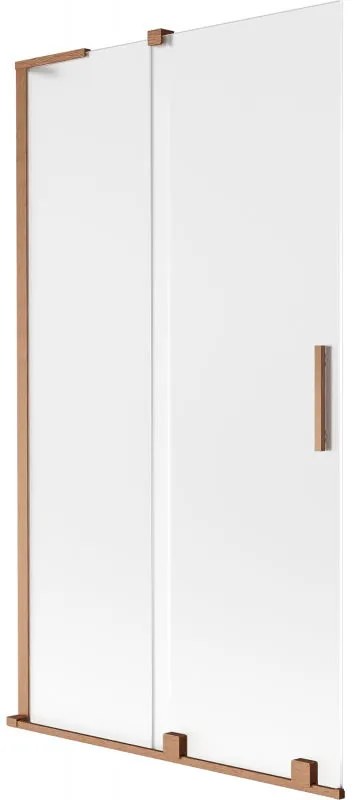 Mexen Velar L, 2-krídlová posuvná vaňová zástena 100 x 150 cm, 8mm sklo námraza, medená matná, 896-100-003-31-65
