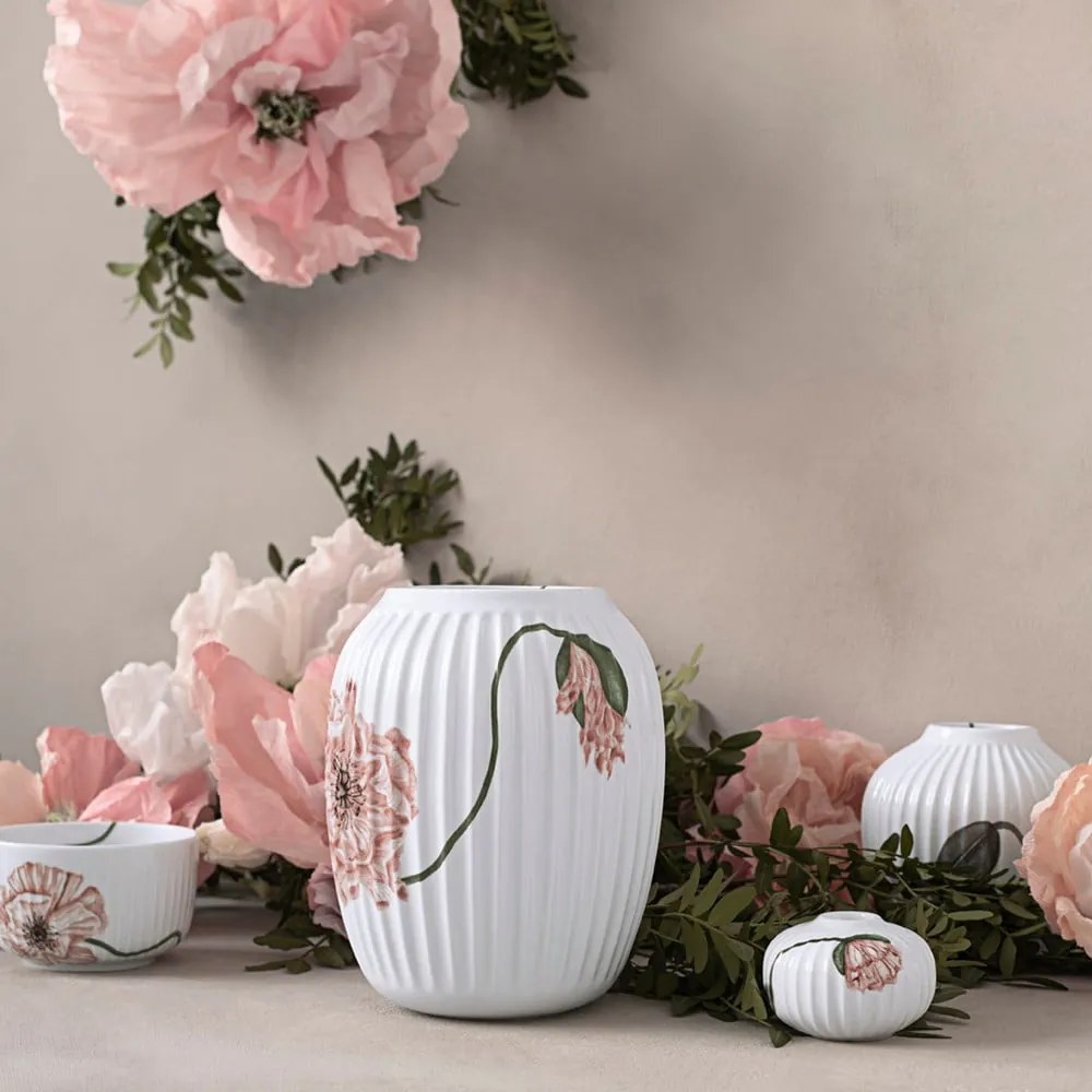 Biela porcelánová váza Kähler Design Poppy, výška 21 cm