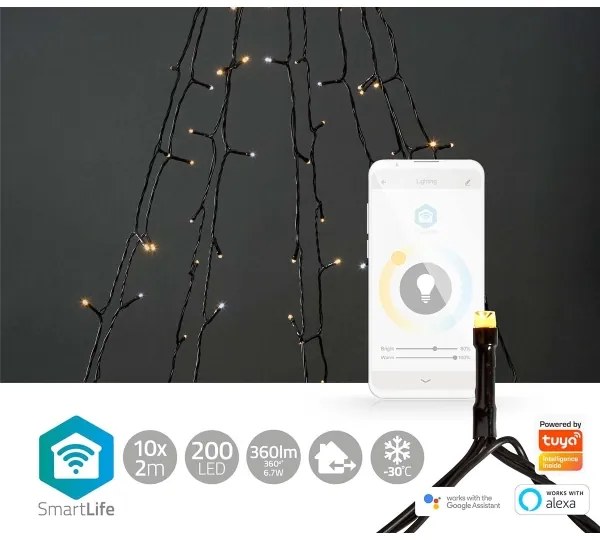 Nedis WIFILXT02W200 - LED Vianočný záves 200xLED/8 funkcií 10x2m IP65 Wi-Fi Tuya
