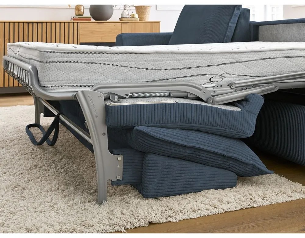 Tmavomodrá menčestrová rozkladacia rohová pohovka (variabilná) Augustin – Bobochic Paris