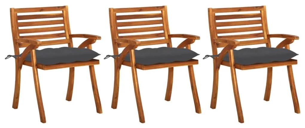 vidaXL Záhradné jedálenské stoličky s vankúšmi 3 ks akáciový masív