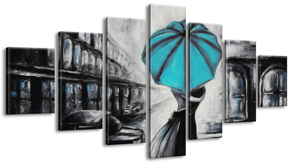 Gario Ručne maľovaný obraz Tyrkysový bozk v daždi - 7 dielny Rozmery: 210 x 100 cm