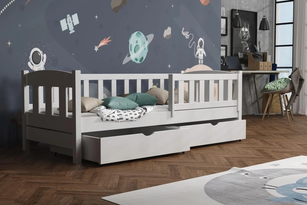 Detská posteľ z masívu borovice BEN so šuplíkmi - 200x90 cm - BIELA