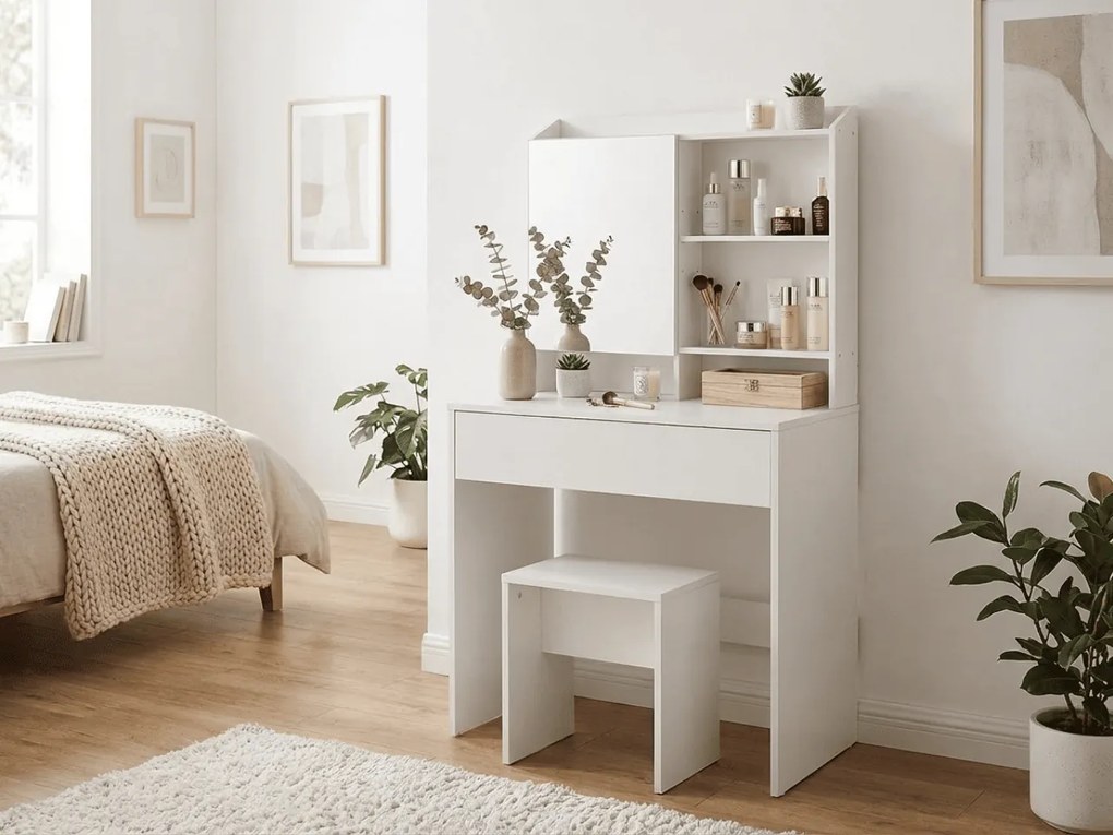 Toaletný stolík so zrkadlom LUNAVI 70x40 cm, biely