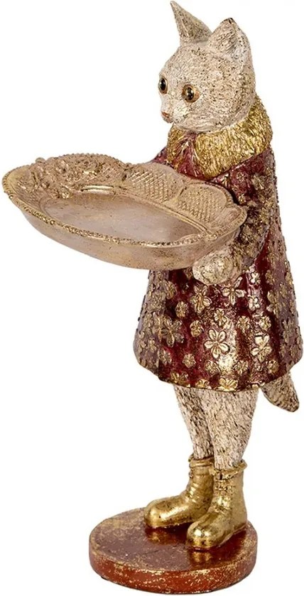 Dekorácia figúrka mačka s podnosom a zlatou patinou - 16*14*27 cm