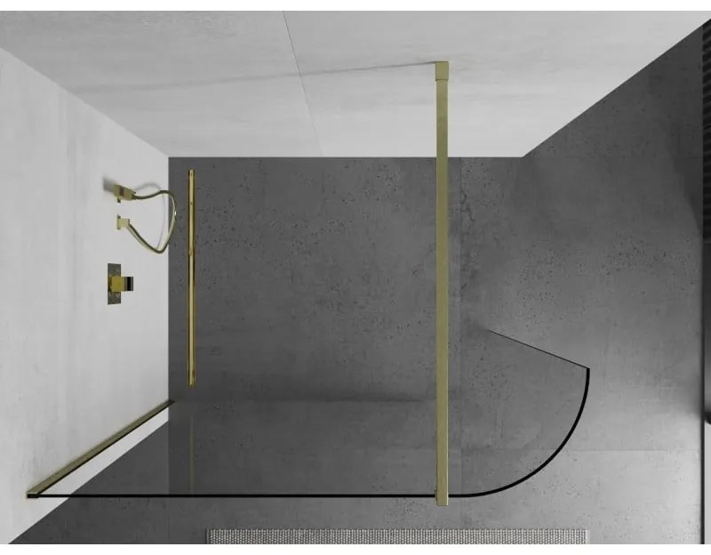 Mexen Kioto, sprchová zástena Walk-In 80 x 200 cm, 8mm číre sklo, zlatý matný profil, 800-080-101-55-06