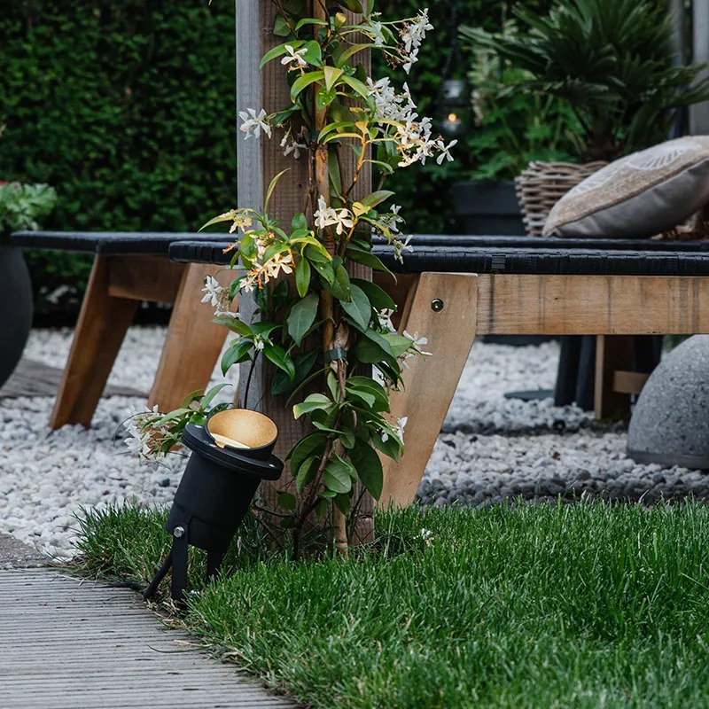 Záhradné bodové svetlo s hrotom čierne vrátane kábla a zástrčky IP65 - Done