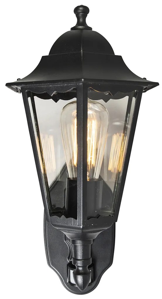 Vonkajšia nástenná lampa čierna s pohybovým senzorom IP44 - New Orleans up