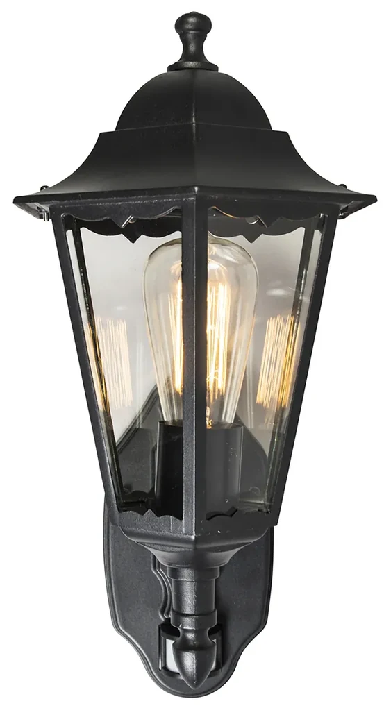 Vonkajšia nástenná lampa čierna s pohybovým senzorom IP44 - New Orleans up