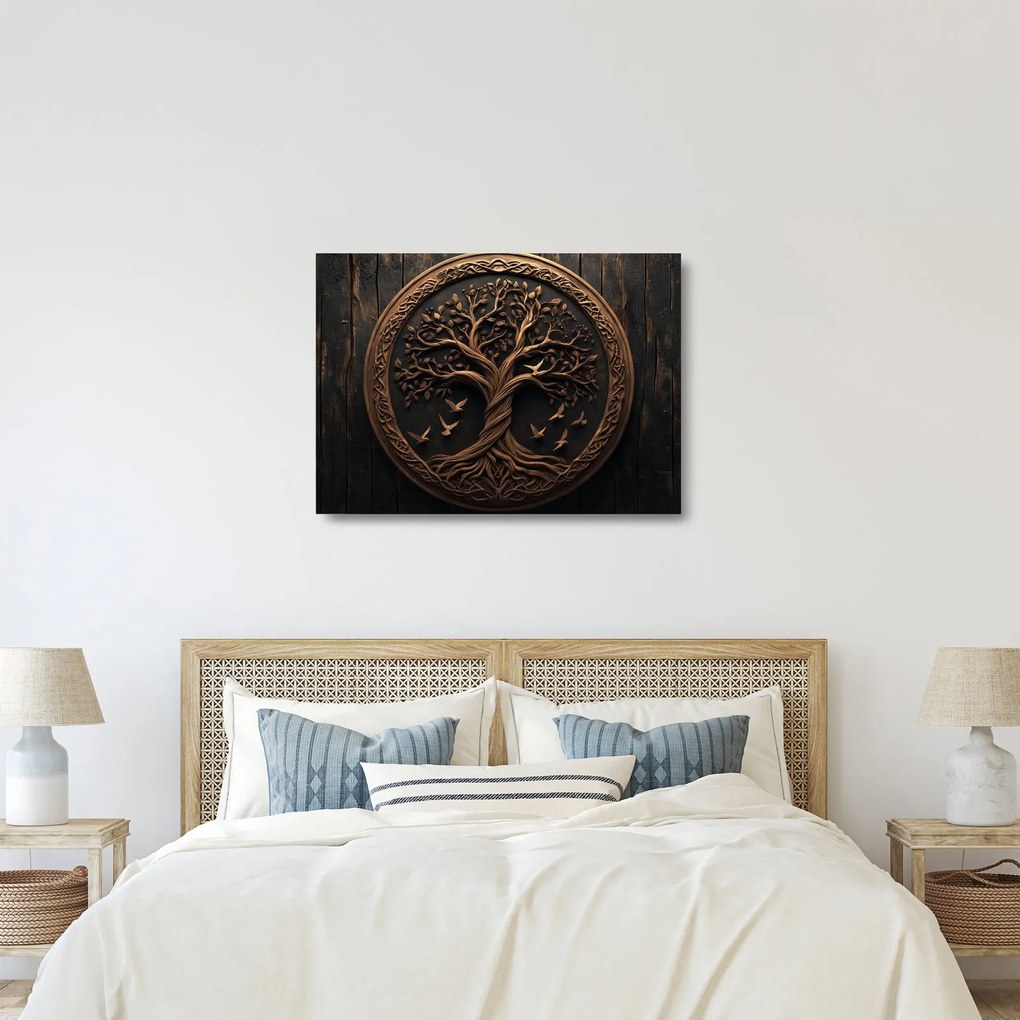 Sklenený obraz – Drevený strom života (70x50 cm)