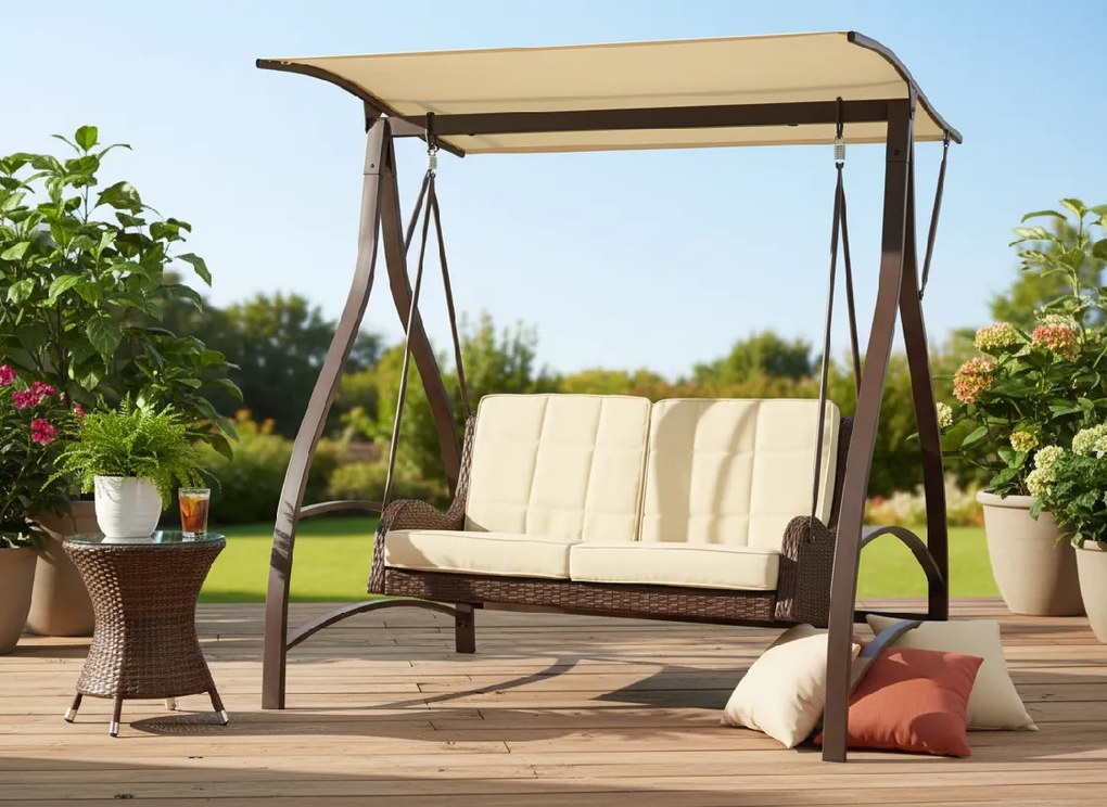 Garden Line ZÁHRADNÁ HOJDAČKA Z TECHNORATTANU 166 x 130 x 170 CM HNEDÁ PREMIUM